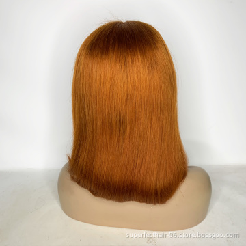 Ready To Ship Wholesale Price Ginger Color Bob Wig Brazilian Virgin Hair Transparent Lace Front Wig Colored Bob Wig